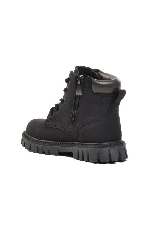 Siyah Bağcıklı Fermuarlı Kaymaz Unisex Çocuk Bot 1782 P