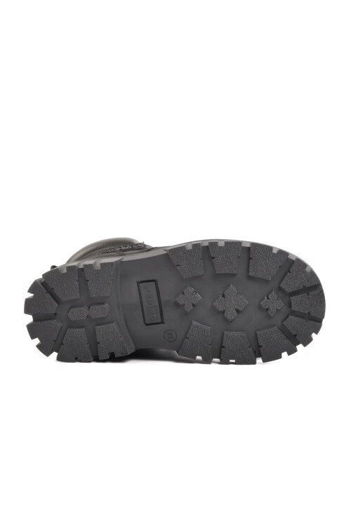 Siyah Bağcıklı Fermuarlı Kaymaz Unisex Çocuk Bot 1782 P