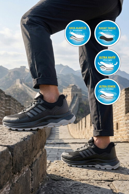 Siyah Fileli Kaymaz Taban Erkek Spor Ayakkabı BST-2045 M