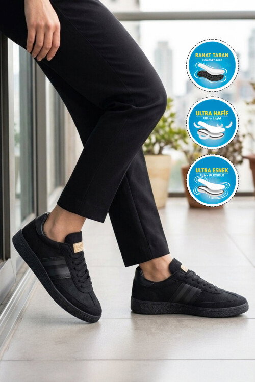 Siyah Bağcıklı Esnek Unisex Spor Ayakkabı 015 G
