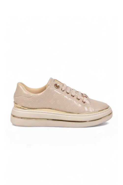 Bej Cilt Kalın Rahat Tabanlı Bağcıklı Kadın Casual Yürüyüş Ayakkabı Sneaker 431173 
