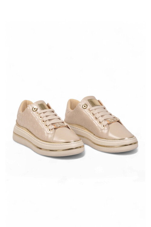 Bej Cilt Kalın Rahat Tabanlı Bağcıklı Kadın Casual Yürüyüş Ayakkabı Sneaker 431173 