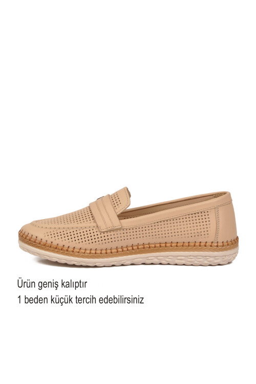 Bej Geniş Kalıp Hakiki Deri Hafızalı Rahat Taban Kadın Casual Ayakkabı Loafer Z142 Z