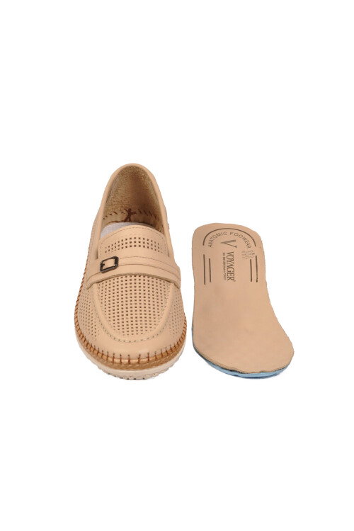 Bej Geniş Kalıp Hakiki Deri Hafızalı Rahat Taban Kadın Casual Ayakkabı Loafer Z142 Z