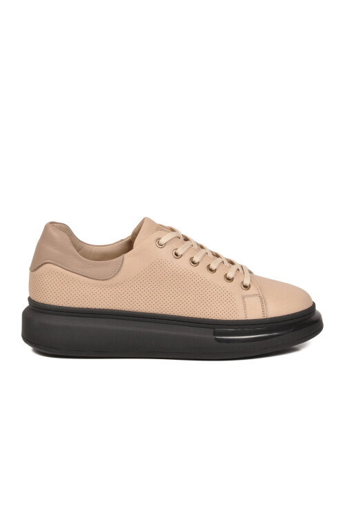 Bej Memory Foam Hakiki Deri Erkek Spor Ayakkabı Premium Casual Sneaker 6601 M