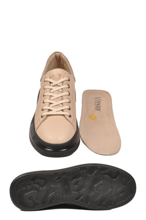 Bej Memory Foam Hakiki Deri Erkek Spor Ayakkabı Premium Casual Sneaker 6601 M