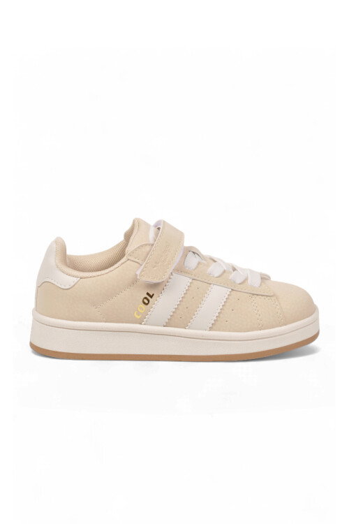 Bej Cırt Bantlı Unisex Çocuk Yürüyüş ve Spor Ayakkabı Sneaker Coop F