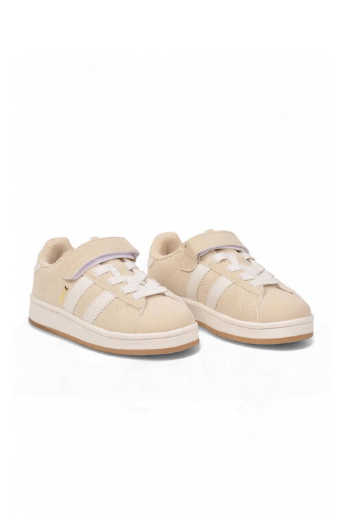 Bej Cırt Bantlı Unisex Çocuk Yürüyüş ve Spor Ayakkabı Sneaker Coop F