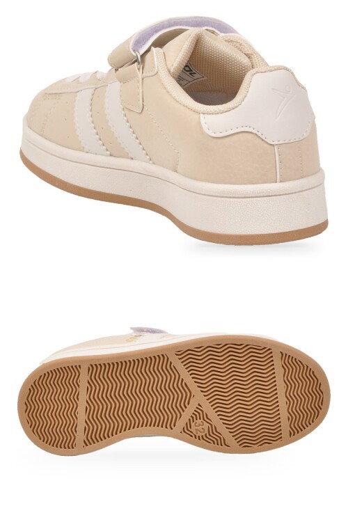 Bej Cırt Bantlı Unisex Çocuk Yürüyüş ve Spor Ayakkabı Sneaker Coop F
