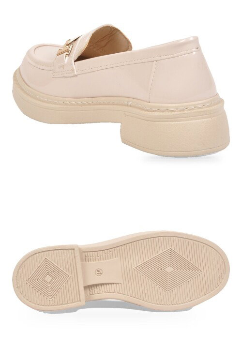 Tokalı Şık Rahat Hafif Kadın Bej Rugan Klasik Casual Ayakkabı Loafer 1805 Z