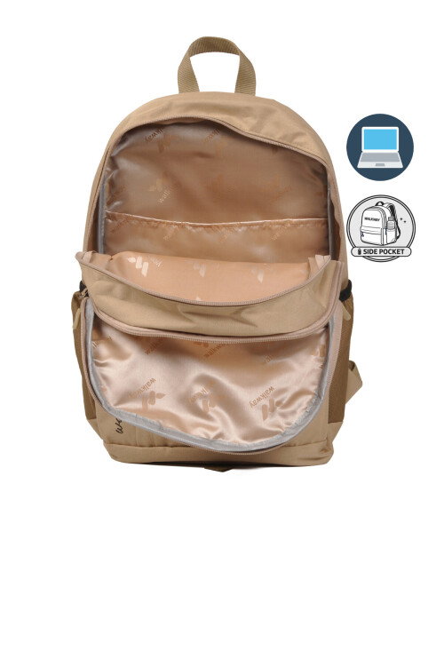 Bej-Siyah Çok Bölmeli Okul Seyahat Laptop Sırt Çantası Combat