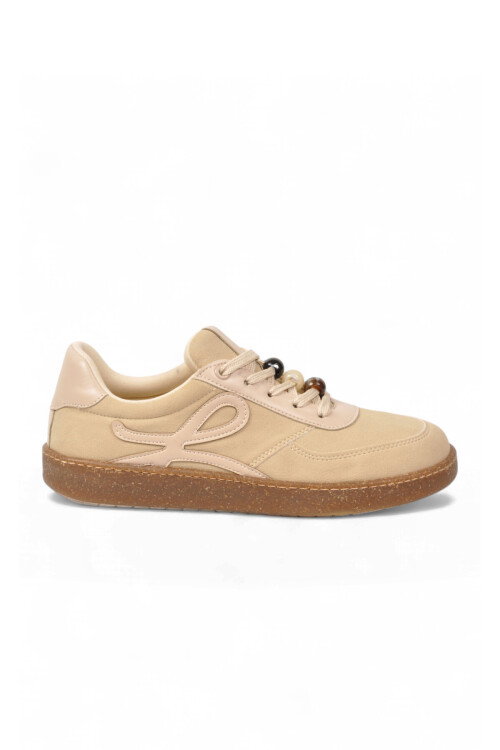 Kadın Bej Şık Rahat Bağcıklı Casual Yürüyüş Spor Ayakkabı Sneaker 669253