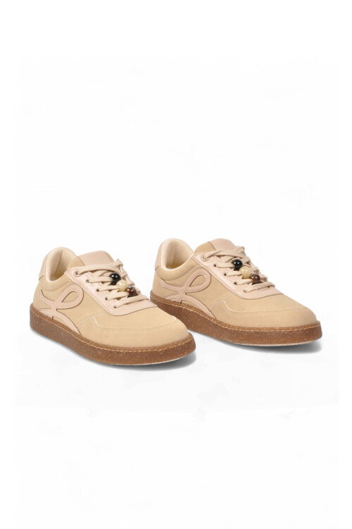 Kadın Bej Şık Rahat Bağcıklı Casual Yürüyüş Spor Ayakkabı Sneaker 669253