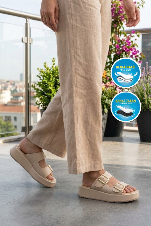 Bej Yumuşak Tabanlı Hafif Kadın Terlik 83-608 Z