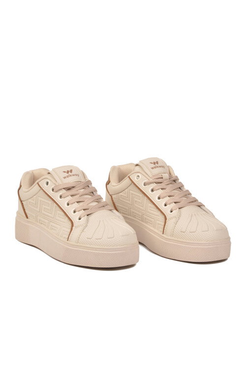 Bej Bağcıklı Kalın Rahat Tabanlı Erkek Casual Yürüyüş Ayakkabı Sneaker 26201 M