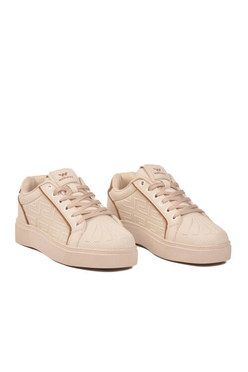 Bej Bağcıklı Kalın Tabanlı Rahat Şık Unisex Casual Yürüyüş ve Spor Ayakkabı Sneaker 26201 G