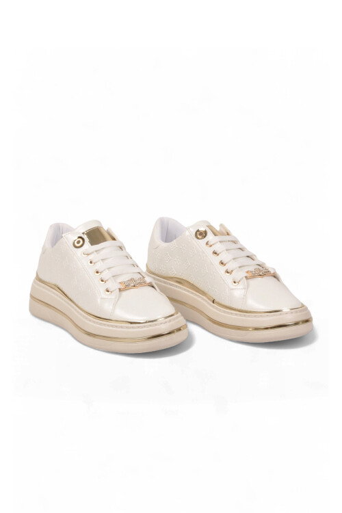 Beyaz Cilt Kalın Rahat Tabanlı Bağcıklı Kadın Casual Yürüyüş Ayakkabı Sneaker 431173 