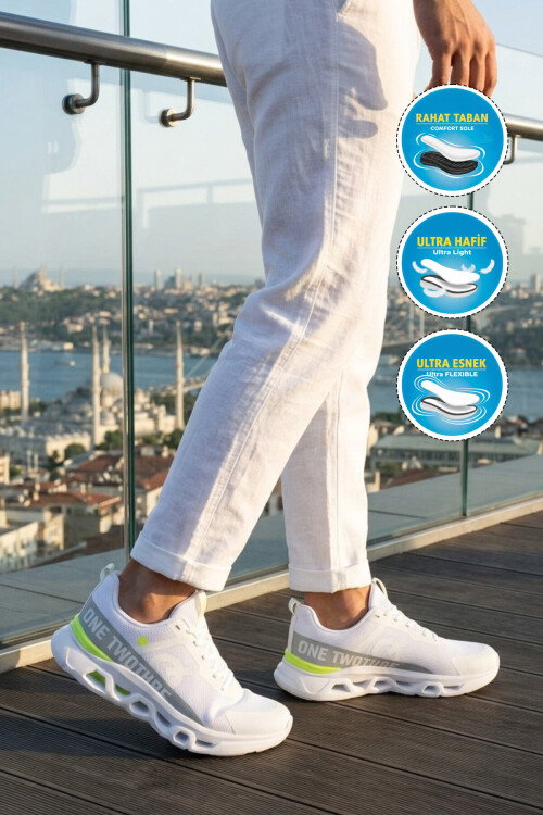 Beyaz-Gri Fileli Hafif Esnek Erkek Spor Ayakkabı 26101 M