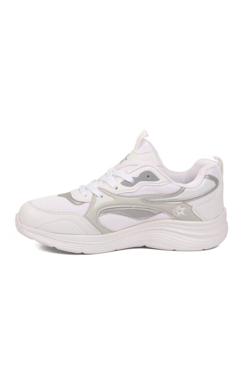 Beyaz-Gri Fileli Bağcıklı Nefes Alan Rahat Tabanlı Unisex Yürüyüş ve Spor Ayakkabı 26106 G