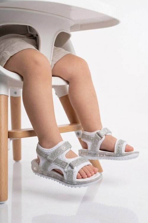Beyaz-Gümüş Cırtlı Ortopedik Bebek Sandalet 25T104 B