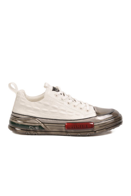 Beyaz Hakiki Deri Kroko Desenli Kalın Taban Erkek Casual Ayakkabı Sneaker E058 M