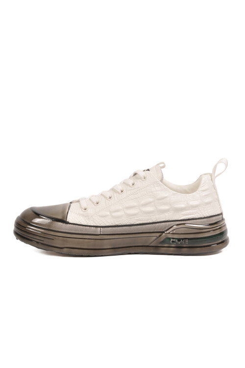 Beyaz Hakiki Deri Kroko Desenli Kalın Taban Erkek Casual Ayakkabı Sneaker E058 M