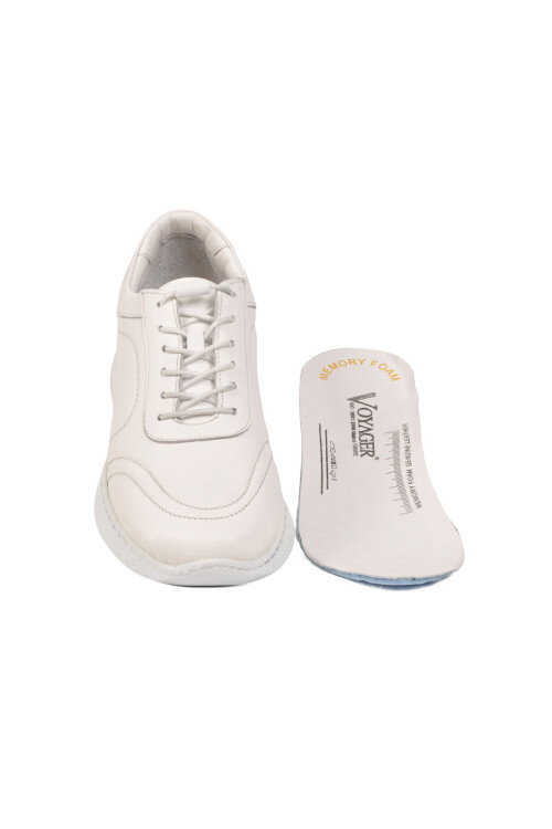 Beyaz Hakiki Deri Hafızalı Taban Lastik Bağcıklı Kadın Casual Ayakkabı Sneaker 8439 Z