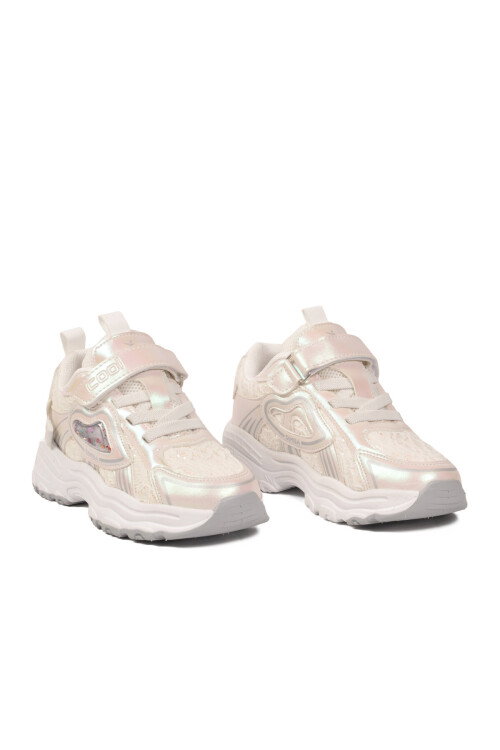 Beyaz Cırtlı Bağcıklı Kalın Tabanlı Kız Çocuk Spor Ayakkabı Sneaker Sımba