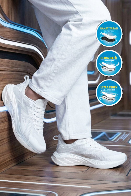 Beyaz Ortopedik Hafızalı Tabanlı Erkek Spor Ayakkabı 5026 M