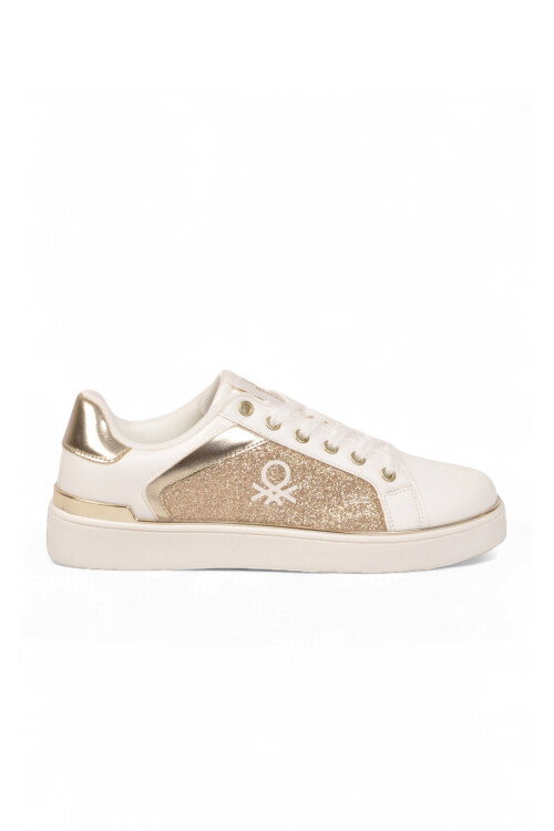 Parlak Simli Bağcıklı Kalın Taban Beyaz Kadın Casual Yürüyüş Ayakkabı Sneaker BNI-12123