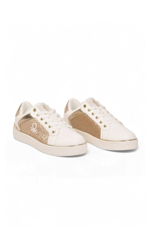 Parlak Simli Bağcıklı Kalın Taban Beyaz Kadın Casual Yürüyüş Ayakkabı Sneaker BNI-12123