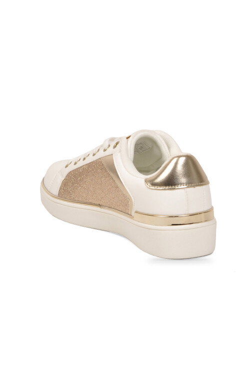 Parlak Simli Bağcıklı Kalın Taban Beyaz Kadın Casual Yürüyüş Ayakkabı Sneaker BNI-12123