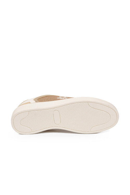 Parlak Simli Bağcıklı Kalın Taban Beyaz Kadın Casual Yürüyüş Ayakkabı Sneaker BNI-12123