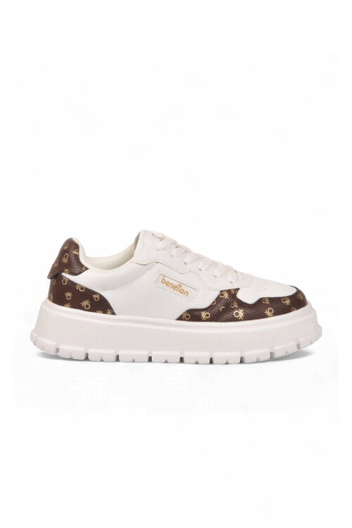 Bağcıklı Kalın Tabanlı Desenli Beyaz Unisex Casual Yürüyüş Ayakkabı Sneaker BNI-12124 G