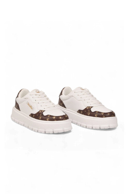 Bağcıklı Kalın Tabanlı Desenli Beyaz Unisex Casual Yürüyüş Ayakkabı Sneaker BNI-12124 G