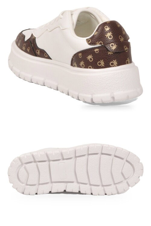 Bağcıklı Kalın Tabanlı Desenli Beyaz Unisex Casual Yürüyüş Ayakkabı Sneaker BNI-12124 G