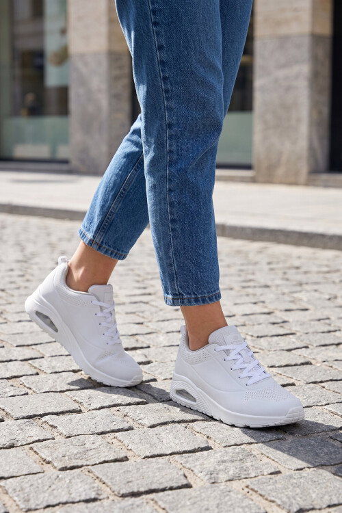 Bağcıklı Beyaz Unisex Yürüyüş ve Spor Ayakkabı Sneaker 5101