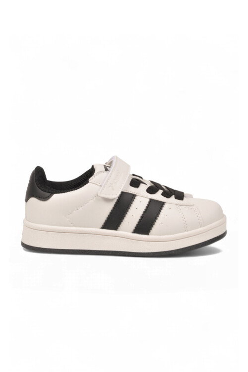 Beyaz-Siyah Cırt Bantlı Unisex Çocuk Yürüyüş ve Spor Ayakkabı Sneaker Coop F