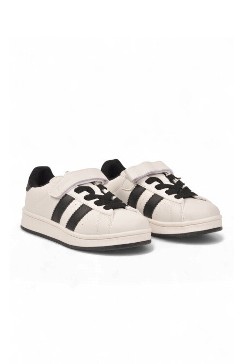 Beyaz-Siyah Cırt Bantlı Unisex Çocuk Yürüyüş ve Spor Ayakkabı Sneaker Coop F