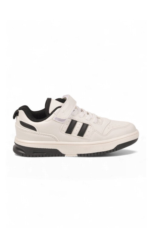 Beyaz-Siyah Cırt Bantlı Unisex Çocuk Yürüyüş ve Spor Ayakkabı Sneaker Foor F