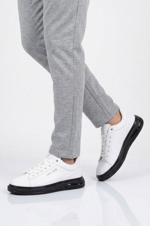 Erkek Beyaz-Siyah Bağcıklı Kalın Taban Erkek Casual Ayakkabı Sneaker 8078 Dashor M