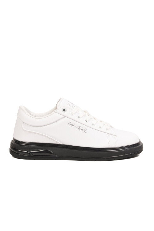 Erkek Beyaz-Siyah Bağcıklı Kalın Taban Erkek Casual Ayakkabı Sneaker 8078 Dashor M