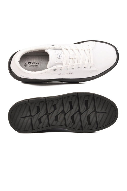 Erkek Beyaz-Siyah Bağcıklı Kalın Taban Erkek Casual Ayakkabı Sneaker 8078 Dashor M