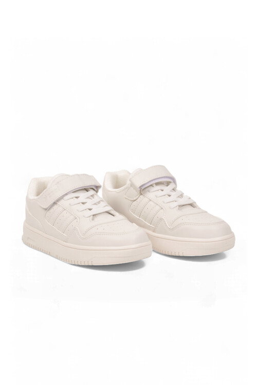 Beyaz Cırt Bantlı Unisex Çocuk Yürüyüş ve Spor Ayakkabı Sneaker Foor F