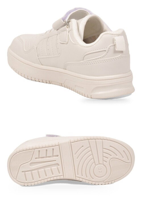 Beyaz Cırt Bantlı Unisex Çocuk Yürüyüş ve Spor Ayakkabı Sneaker Foor F