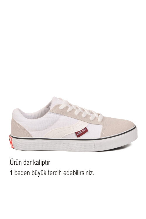 Beyaz Dar Kalıp Nefes Alan Bağcıklı Keten Erkek Spor Ayakkabı Sneaker 1002 G