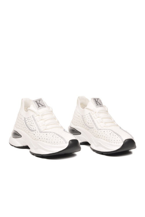 Taş İşlemeli Şık Rahat Sneaker Beyaz Anorak Örme Kadın Casual Ayakkabı K252-0045-00