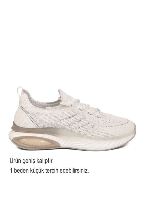 Beyaz Geniş Kalıp Anorak Hafızalı Rahat Tabanlı Kadın Yürüyüş ve Spor Ayakkabı Sneaker B264 Z