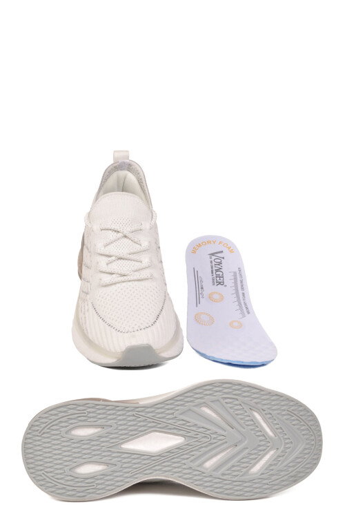 Beyaz Geniş Kalıp Anorak Hafızalı Rahat Tabanlı Kadın Yürüyüş ve Spor Ayakkabı Sneaker B264 Z