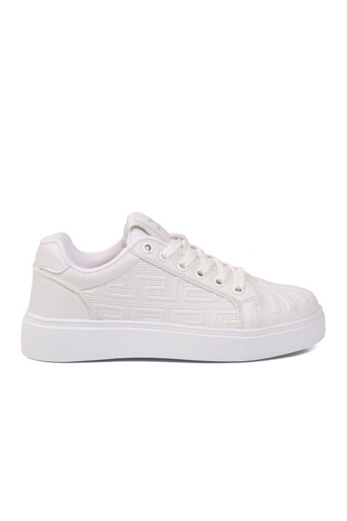 Beyaz Bağcıklı Kalın Tabanlı Rahat Şık Unisex Casual Yürüyüş ve Spor Ayakkabı Sneaker 26201 G